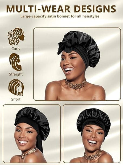 Silky Satin Sleeping Cap for Women and Girls, Double Layered Adjustable Hair Protection Cap, One Size V1188-MS-325-0236