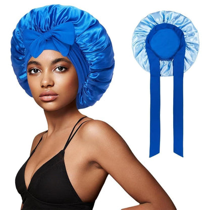 Silky Satin Sleeping Cap for Women and Girls, Double Layered Hair Protection, Adjustable Fit, Blue V1188-MS-325-0237