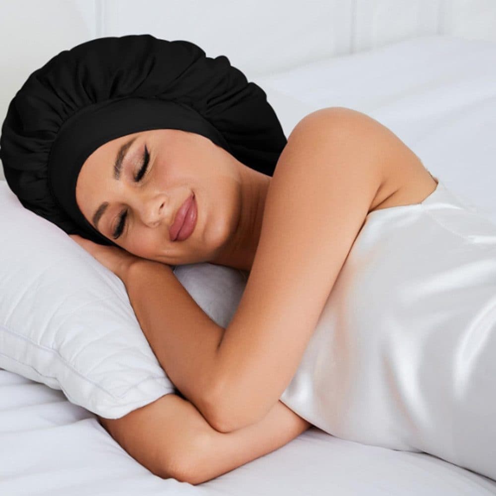 Silky Satin Sleeping Cap for Women and Girls, Double Layered Hair Protection, Adjustable Fit, Blue V1188-MS-325-0237