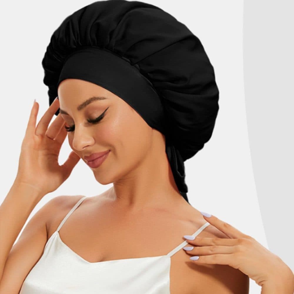 Silky Satin Sleeping Cap for Women and Girls, Double Layered Hair Protection, Adjustable Fit, Blue V1188-MS-325-0237