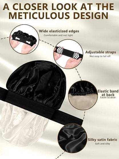 Silky Satin Sleeping Cap for Women and Girls, Double Layered Hair Protection, Adjustable Fit, Blue V1188-MS-325-0237