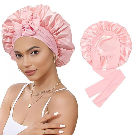 Silky Satin Sleeping Cap for Women and Girls, Pink, Double Layered Hair Protection Cap with Adjustable Fit V1188-MS-325-0238