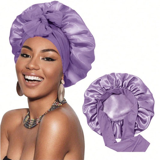 Silky Satin Sleeping Cap for Women and Girls, Double Layered Hair Protection, Adjustable Fit, Purple V1188-MS-325-0239
