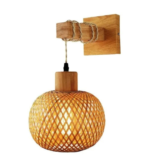 Bamboo wall lamp with lantern shape hand-woven lampshade, E26 lamp base, compatible with bedrooms and living V1188-MS-325-0246