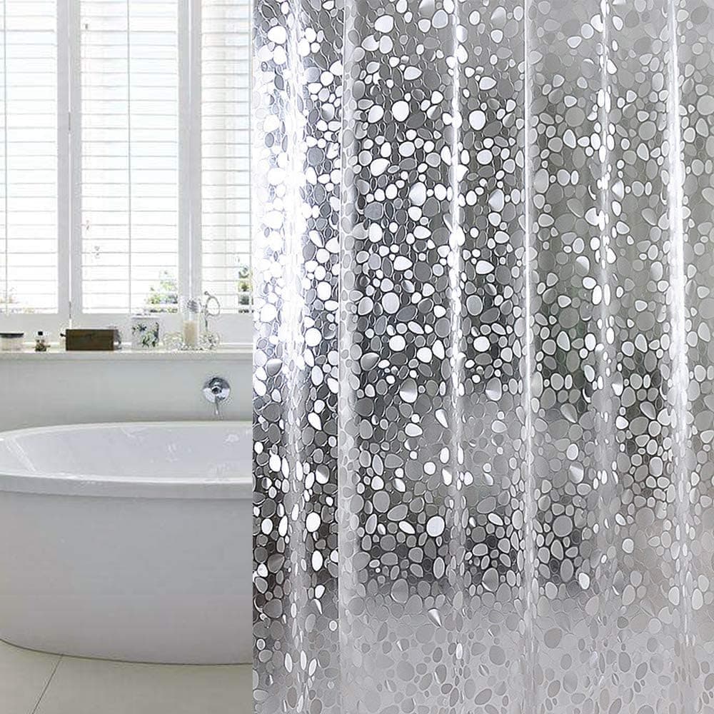 Waterproof EVA Shower Curtain with Pebble Pattern, 180x180 cm, Transparent Odorless V1188-MS-325-0247