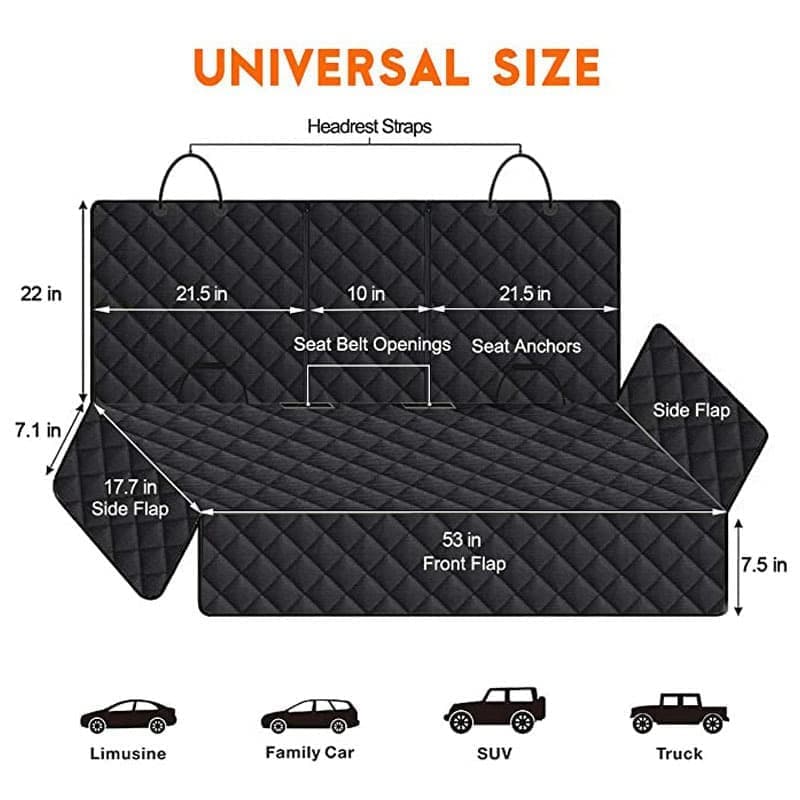 Waterproof Dog Car Seat Protector Mat 1 Pack, Compatible with Most Vehicles, 60 x 120 cm, Black V1188-MS-325-0249
