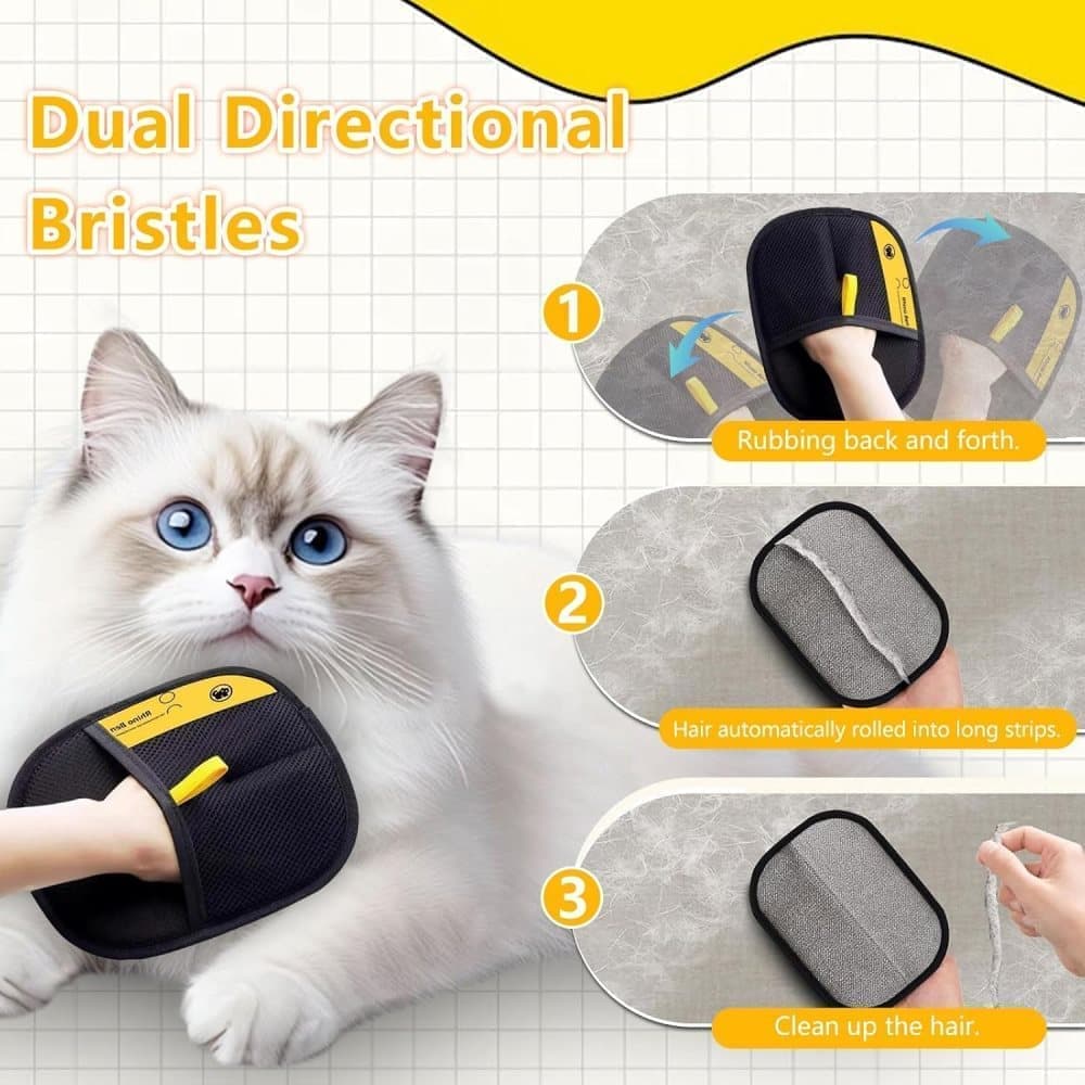2-Pack Pet Fur Removal Glove, Double-Sided Reusable Static Hair Remover, Compatible with Cats and Dogs V1188-MS-325-0260