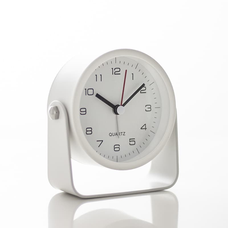 Silent Analog Alarm Clock with Night Light Adjustable Angle for Travel Nightstand Bedroom, White, Metal V1188-MS-325-0262