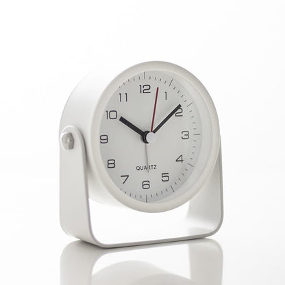 Silent Analog Alarm Clock with Night Light Adjustable Angle for Travel Nightstand Bedroom, White, Metal V1188-MS-325-0262