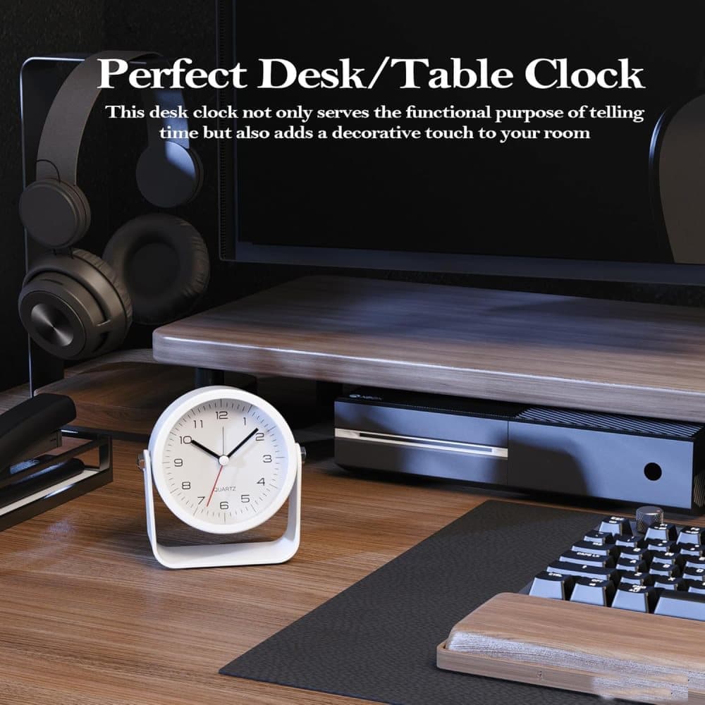Silent Analog Alarm Clock with Night Light, Adjustable Angle for Travel Nightstand Bedroom, Black, 3.5 inches V1188-MS-325-0264