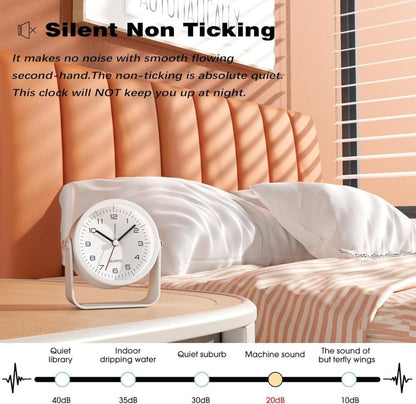Silent Analog Alarm Clock with Night Light, Adjustable Angle for Travel Nightstand Bedroom, Black, 3.5 inches V1188-MS-325-0264