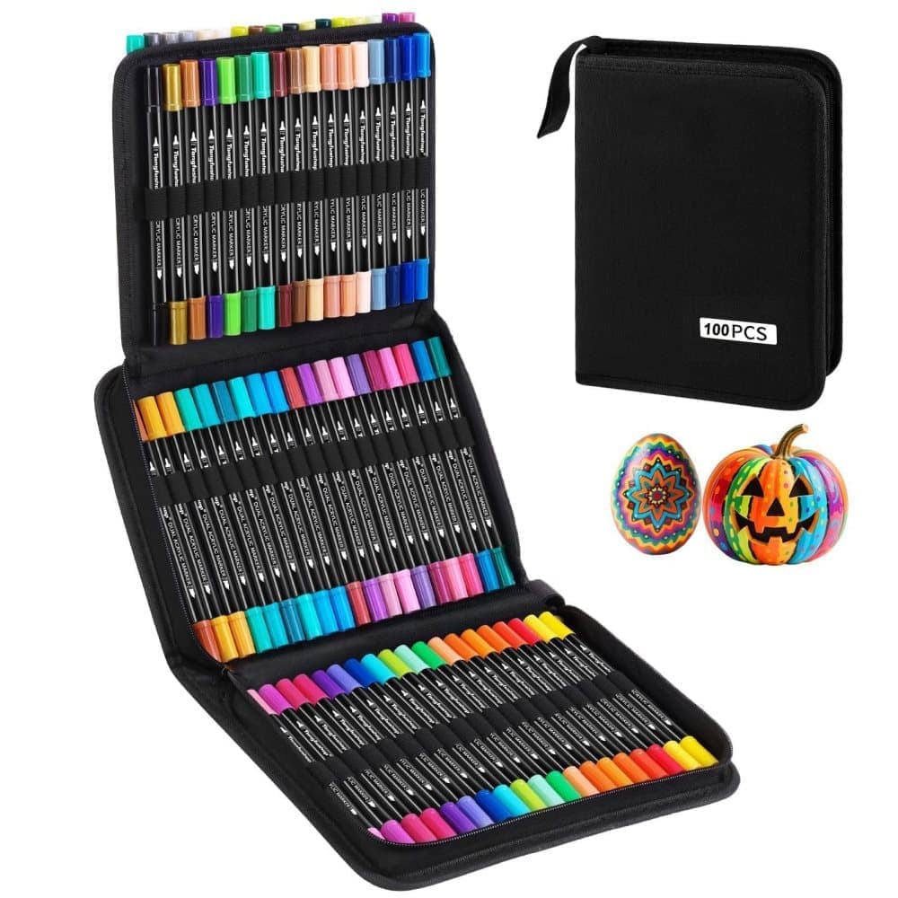 100-Pack Double-Ended Watercolor Pens for Creative Painting, Washable, 100-Pack V1188-MS-325-0291