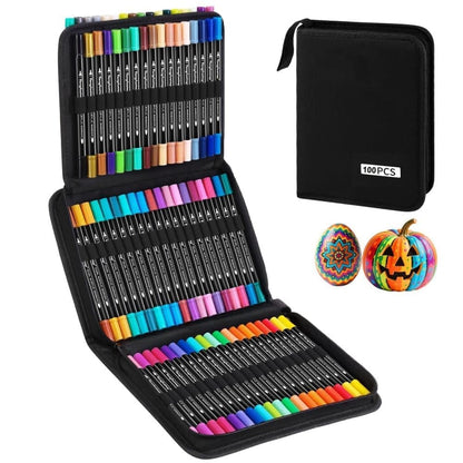 100-Pack Double-Ended Watercolor Pens for Creative Painting, Washable, 100-Pack V1188-MS-325-0291