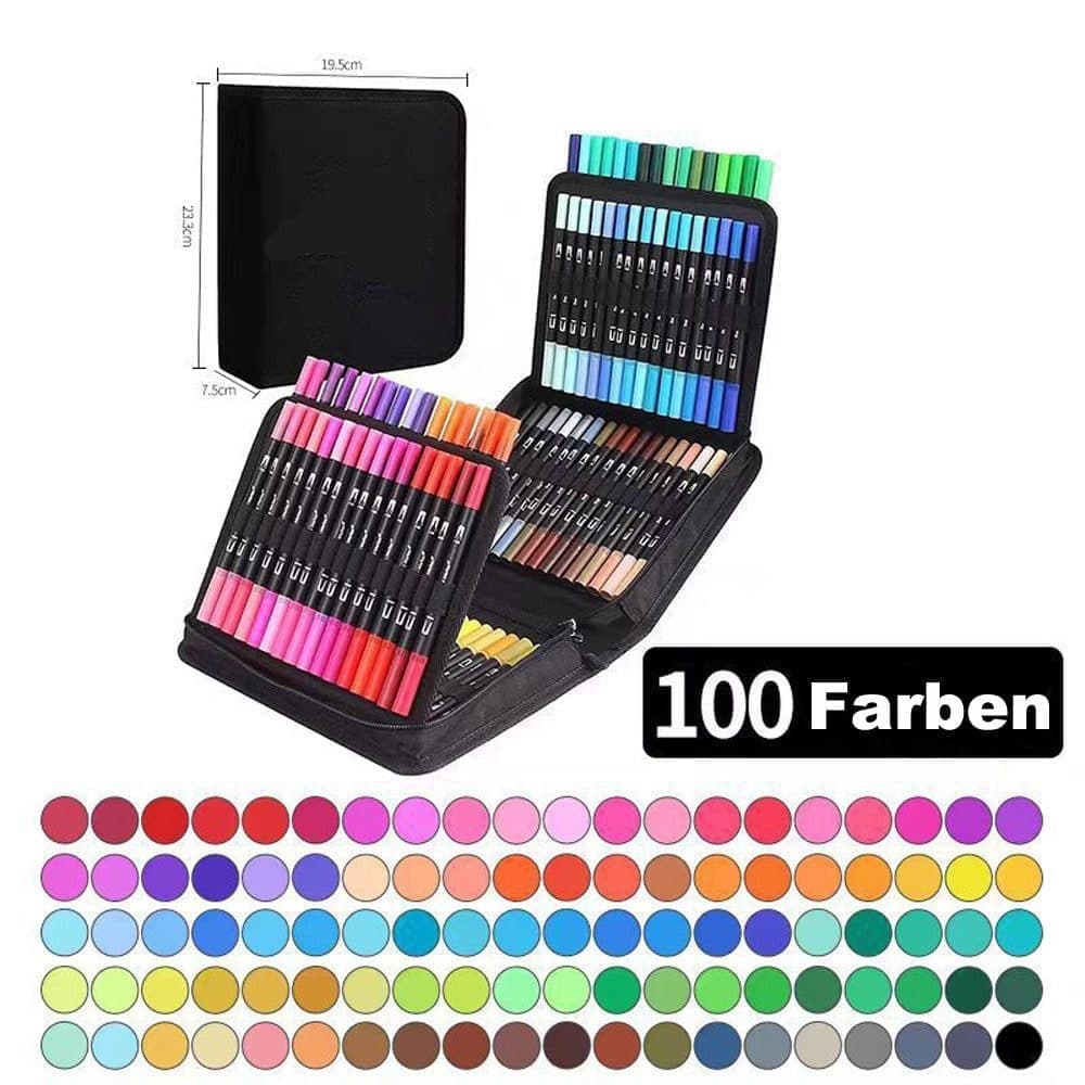 100-Pack Double-Ended Watercolor Pens for Creative Painting, Washable, 100-Pack V1188-MS-325-0291