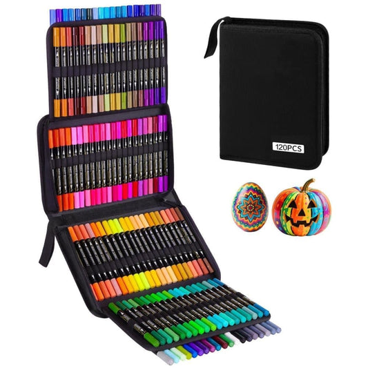 12 Watercolor Pens Double-Ended Washable for Creative Painting with Fine and Broad Tips, 12 Colors, 120-pack V1188-MS-325-0292