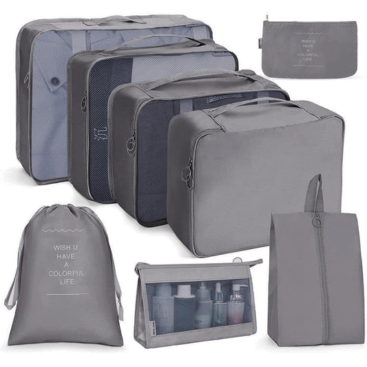 8-Piece Lightweight Water Resistant Travel Organizer for Bags, Gray V1188-MS-325-0293