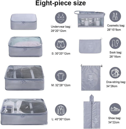 8-Piece Lightweight Water Resistant Travel Organizer for Bags, Gray V1188-MS-325-0293