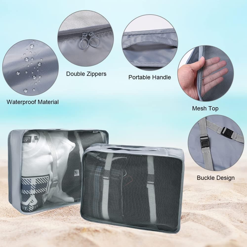 8-Piece Lightweight Water Resistant Travel Organizer for Bags, Gray V1188-MS-325-0293