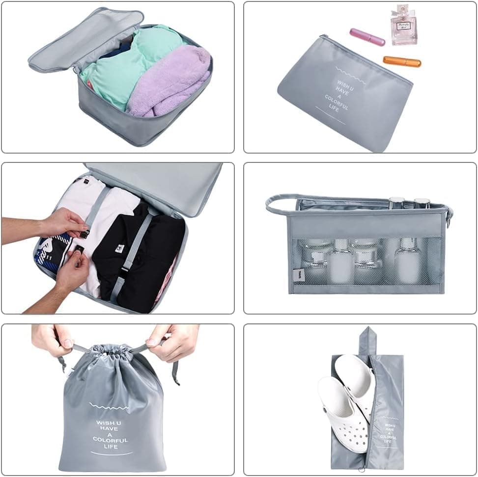 8-Piece Lightweight Water Resistant Travel Organizer for Bags, Gray V1188-MS-325-0293