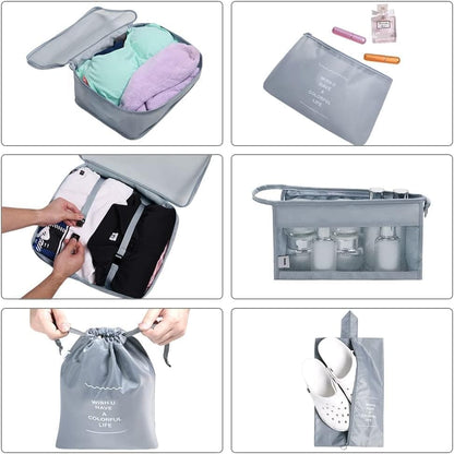 8-Piece Lightweight Water Resistant Travel Organizer for Bags, Gray V1188-MS-325-0293