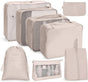 8-Piece Lightweight Water Resistant Travel Organizer for Bags, Beige V1188-MS-325-0294