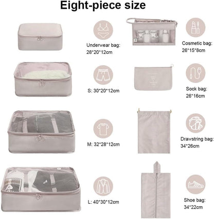 8-Piece Lightweight Water Resistant Travel Organizer for Bags, Beige V1188-MS-325-0294