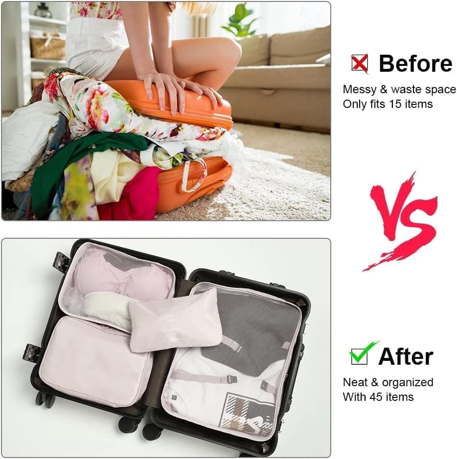 8-Piece Lightweight Water Resistant Travel Organizer for Bags, Beige V1188-MS-325-0294