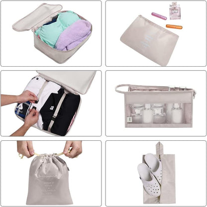 8-Piece Lightweight Water Resistant Travel Organizer for Bags, Beige V1188-MS-325-0294