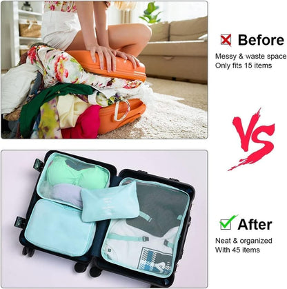 8-Piece Lightweight Water Resistant Travel Organizer for Bags, Light Blue V1188-MS-325-0295