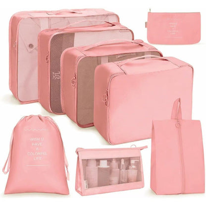 8-Piece Lightweight Water Resistant Travel Organizer for Bags, Pink V1188-MS-325-0297