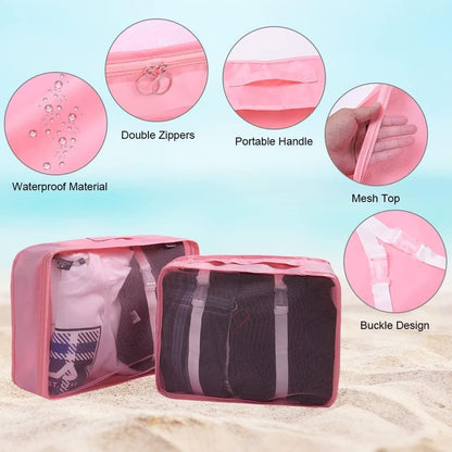 8-Piece Lightweight Water Resistant Travel Organizer for Bags, Pink V1188-MS-325-0297