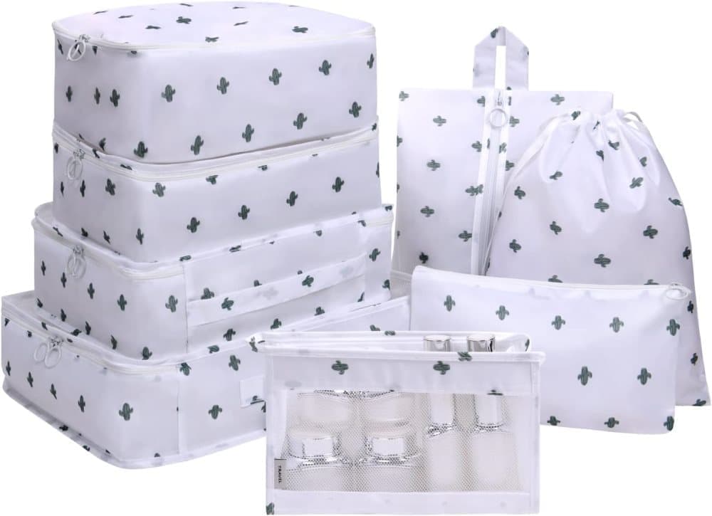 8-Piece Travel Organizer for Bags, Water Resistant Lightweight, White V1188-MS-325-0298