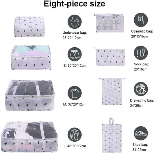 8-Piece Travel Organizer for Bags, Water Resistant Lightweight, White V1188-MS-325-0298