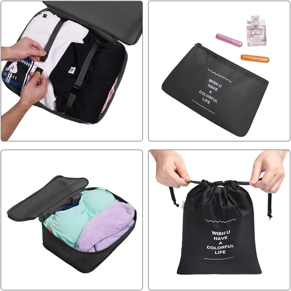 8-Piece Water Resistant Lightweight Travel Organizer for Bags, Black V1188-MS-325-0299