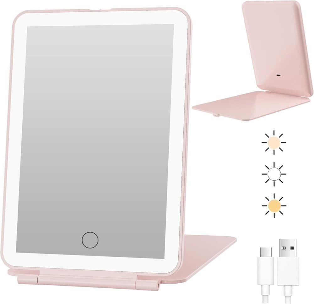 Rechargeable Portable Foldable Makeup Mirror with 3 Color Modes Adjustable Lighting V1188-MS-325-0300