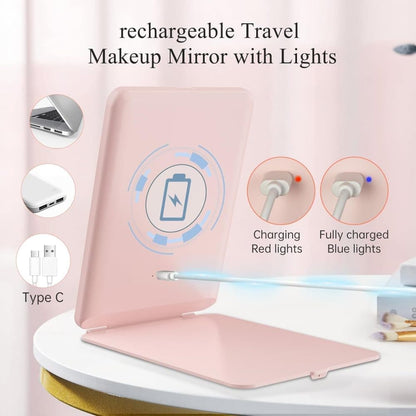 Rechargeable Portable Foldable Makeup Mirror with 3 Color Modes Adjustable Lighting V1188-MS-325-0300