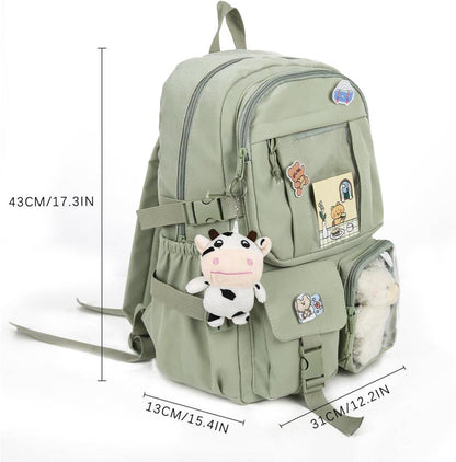 Kids School Backpack with Accessories, Green, 43x31 cm, Compatible with School Essentials V1188-MS-325-0302