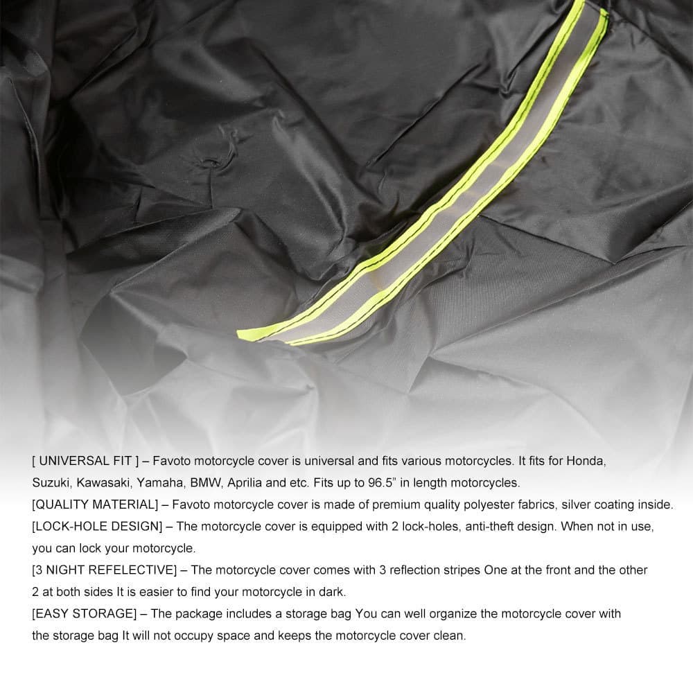 Waterproof Motorcycle and Moped Cover with Reflective Strips, Rain UV Dust Resistant Black, 200x90x100cm V1188-MS-325-0309