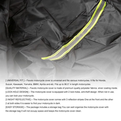 Waterproof Motorcycle and Moped Cover with Reflective Strips, Rain UV Dust Resistant Black, 230x95x125cm V1188-MS-325-0310