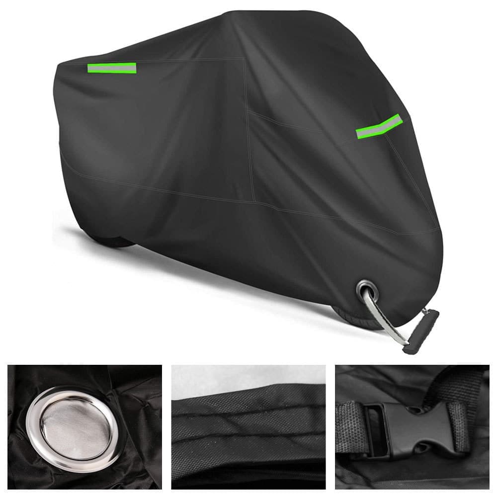 Waterproof Motorcycle and Moped Cover with Reflective Strips, Rain UV Dust Resistant Black, 230x95x125cm V1188-MS-325-0310