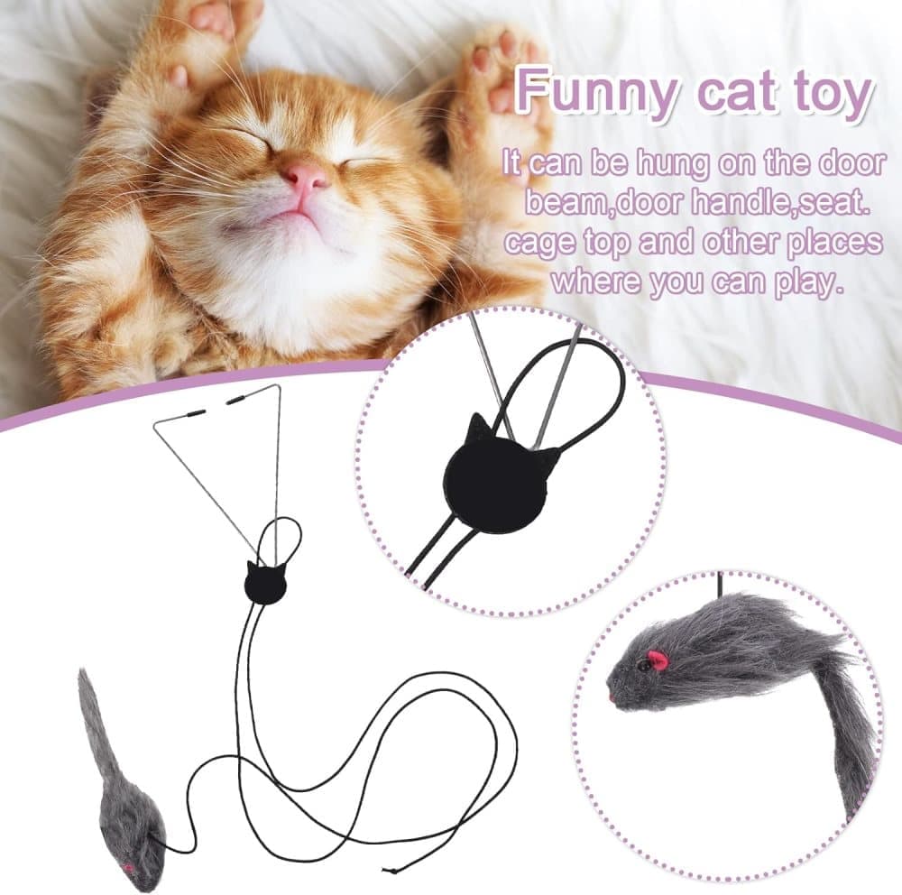 Cat Toy with Mouse and Feather, Hanging Door Toy for Indoor Cats, Stimulating Play V1188-MS-325-0312