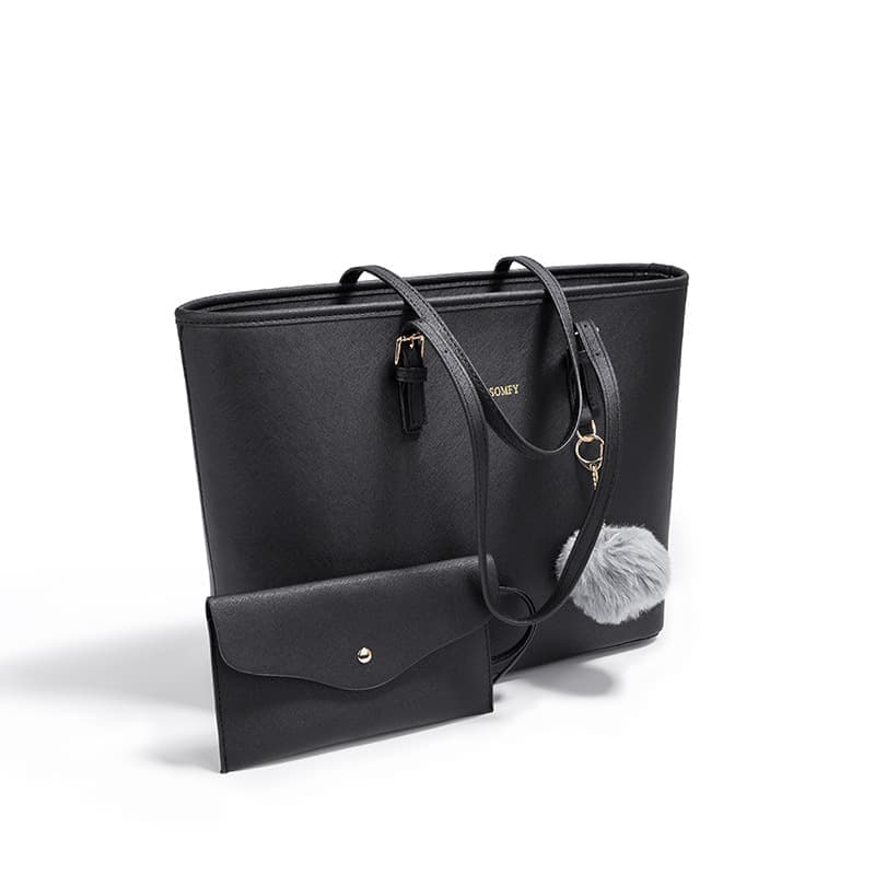 Women's Large Capacity PU Leather Tote Bag, Elegant Shoulder Bag for Work Shopping Party, Black V1188-MS-325-0320