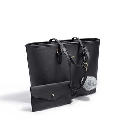 Women's Large Capacity PU Leather Tote Bag, Elegant Shoulder Bag for Work Shopping Party, Black V1188-MS-325-0320