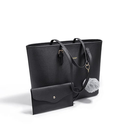 Women's Large Capacity PU Leather Tote Bag, Elegant Shoulder Bag for Work Shopping Party, Black V1188-MS-325-0320