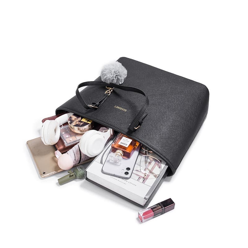 Women's Large Capacity PU Leather Tote Bag, Elegant Shoulder Bag for Work Shopping Party, Black V1188-MS-325-0320