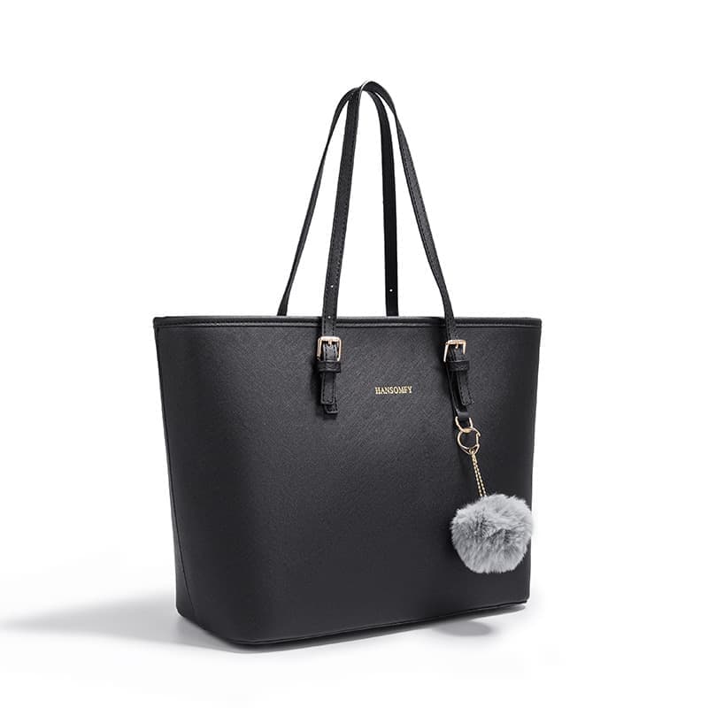 Women's Large Capacity PU Leather Tote Bag, Elegant Shoulder Bag for Work Shopping Party, Black V1188-MS-325-0320