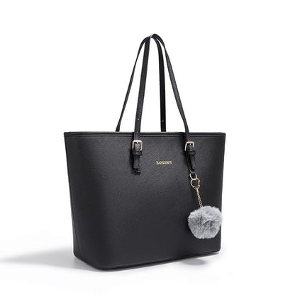 Women's Large Capacity PU Leather Tote Bag, Elegant Shoulder Bag for Work Shopping Party, Black V1188-MS-325-0320