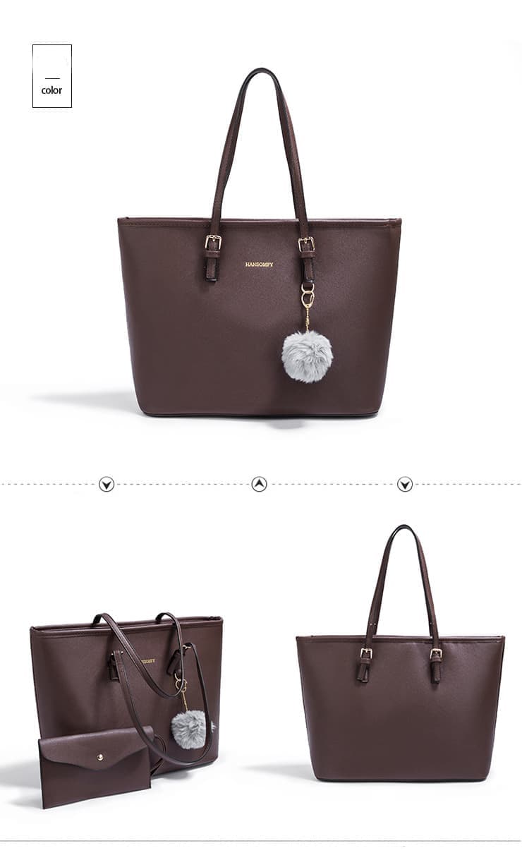 Women's Large Capacity PU Leather Tote Shoulder Bag for Work Shopping Party, Dark Brown V1188-MS-325-0321