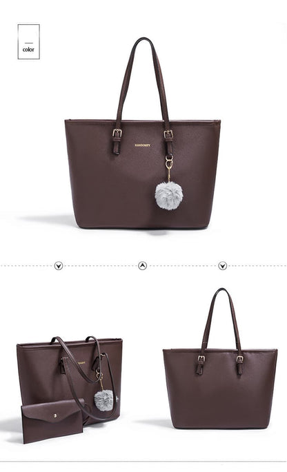Women's Large Capacity PU Leather Tote Shoulder Bag for Work Shopping Party, Dark Brown V1188-MS-325-0321