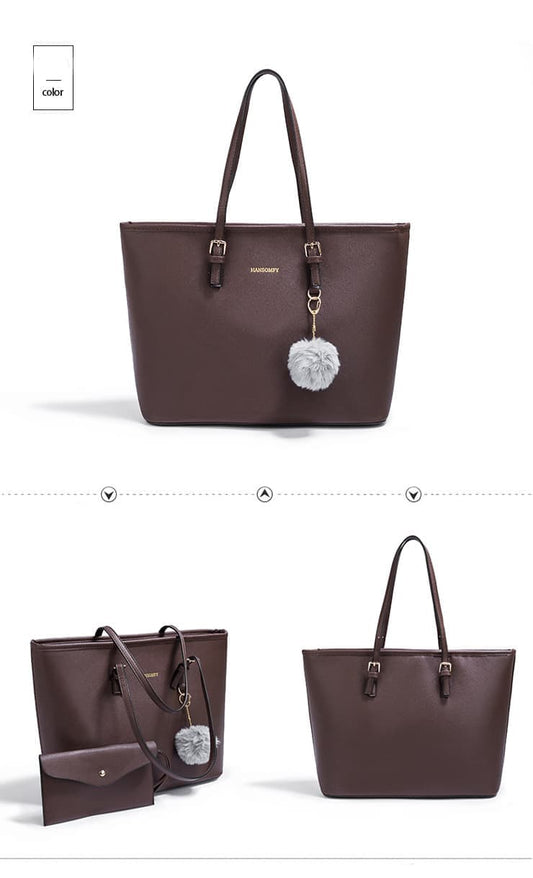 Women's Large Capacity PU Leather Tote Shoulder Bag for Work Shopping Party, Dark Brown V1188-MS-325-0321